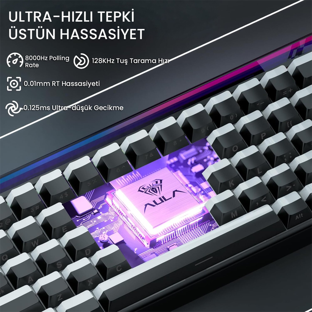 Aula Hero 68 HE Jade King Switch Hot Swap TKL RGB Neon Siyah Kablolu Gaming Klavye