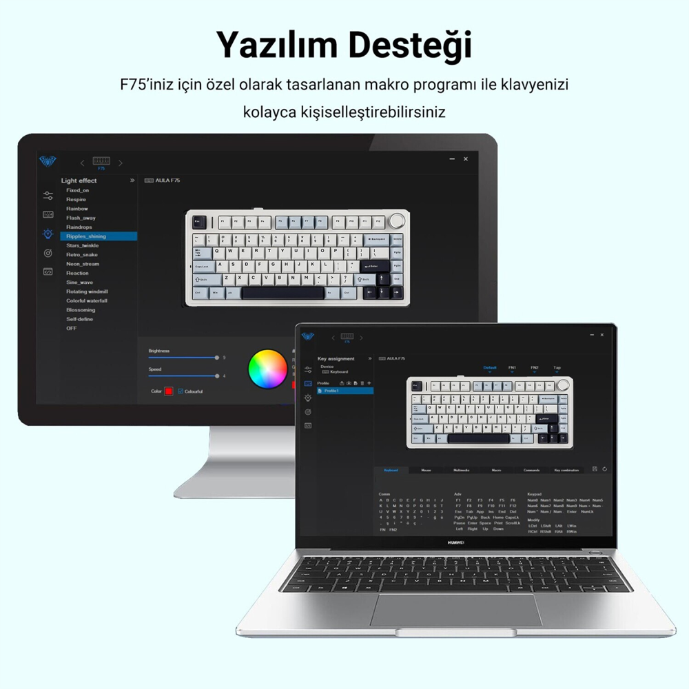 Aula F75 Reaper Switch Hot Swap TKL RGB Lacivert Kablosuz Gaming Klavye