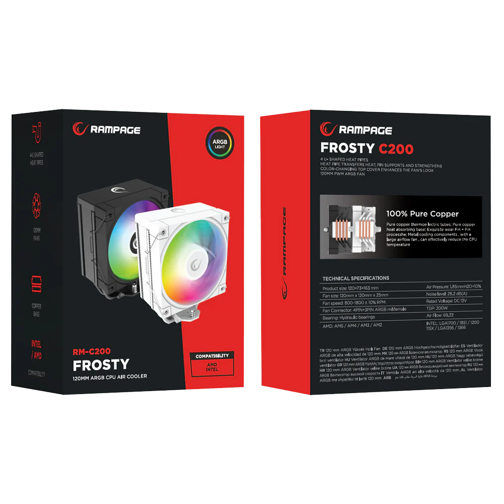 Rampage FROSTY RM-C200 Beyaz 120mm ARGB Kule Tipi Hava Soğutucu