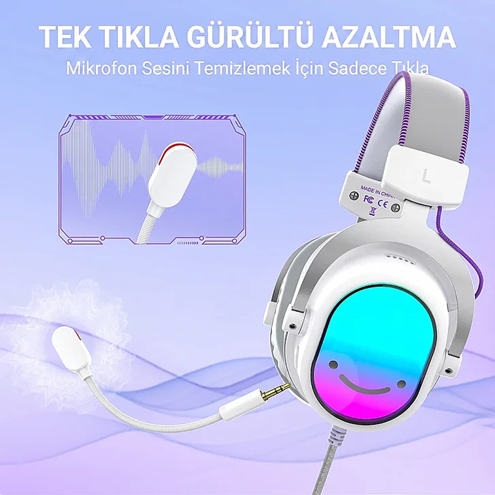 Fifine Ampligame H16 Mikrofonlu 7.1 RGB Beyaz Gaming Kulaklık
