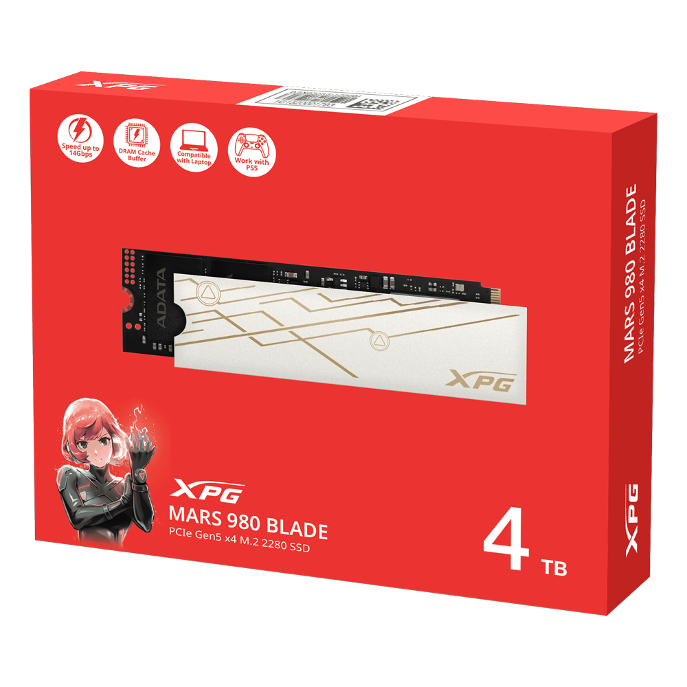 XPG Mars 980 Blade 4TB NVMe Gen5 M.2 SSD Heatsink 14000MB Okuma / 13000MB Yazma