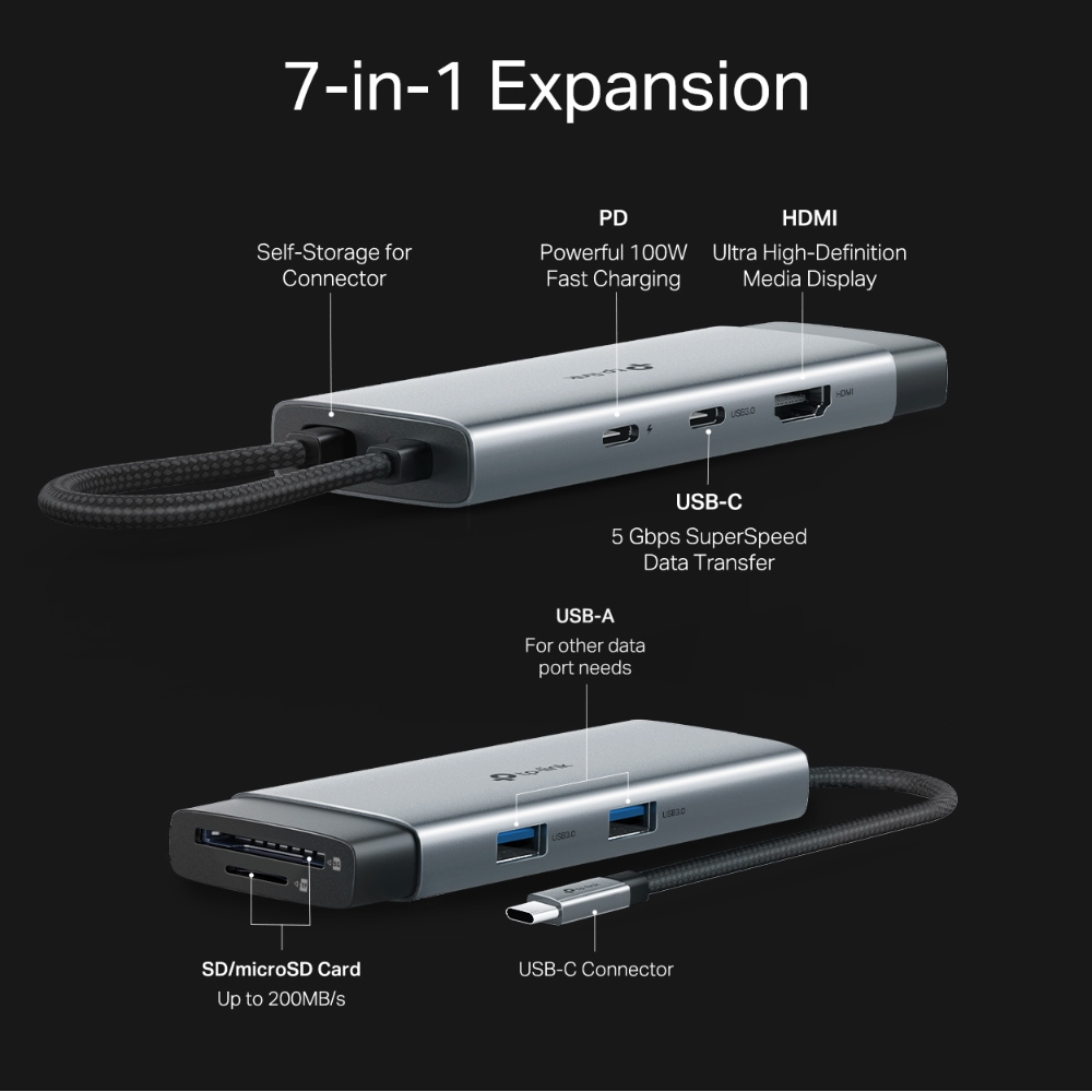TP-LINK UH7020C Type-C USB-C PD MicroSD SD USB3.0 HDMI Hub Dönüştürücü