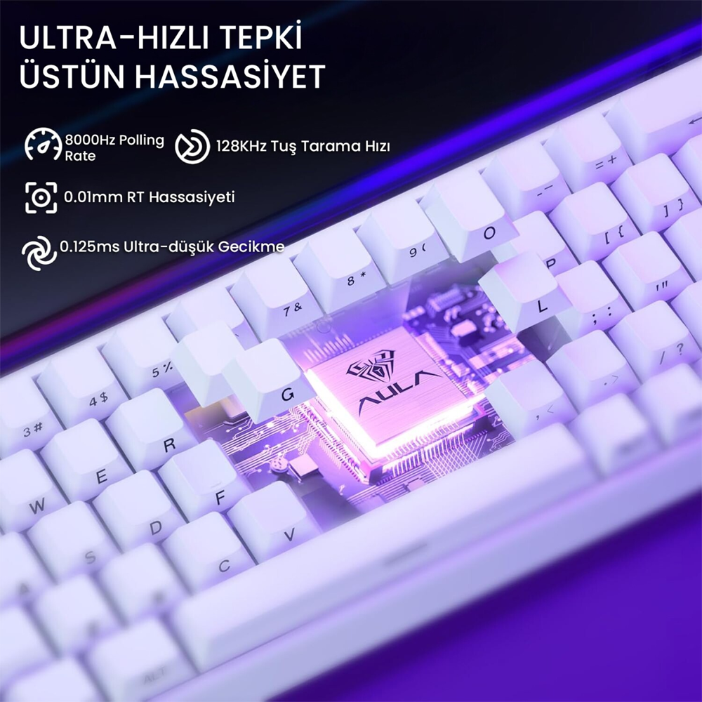 Aula Hero 68 HE Black King Switch Hot Swap TKL RGB Neon Beyaz Kablolu Gaming Klavye