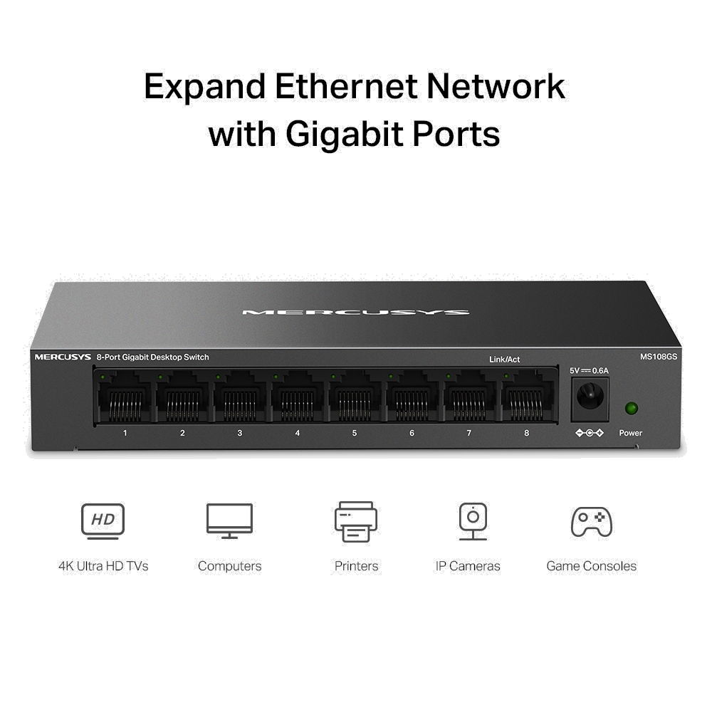 Mercusys MS108GS 8-Port 10/100/1000 Mbps Masaüstü Switch