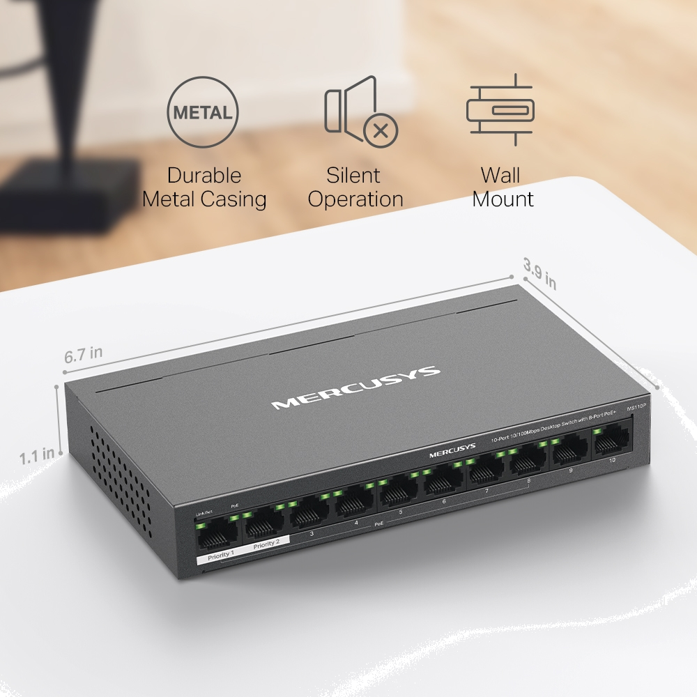 Mercusys MS108GP 8-Port PoE 10 Port 10/100 Mbps Masaüstü Switch