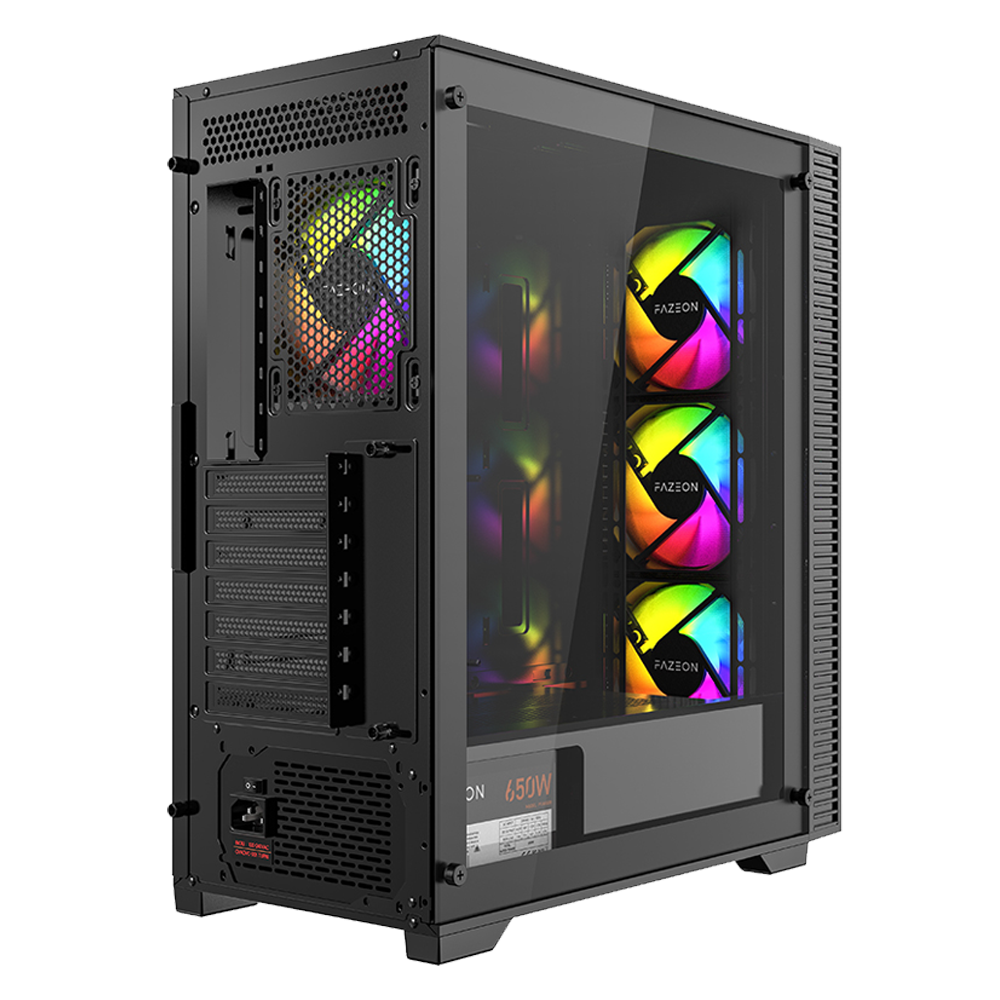 FAZEON F7 PLUS 650W 80+ Bronze Tempered Glass Mesh 4x RGB Fanlı Siyah ATX Bilgisayar Kasası