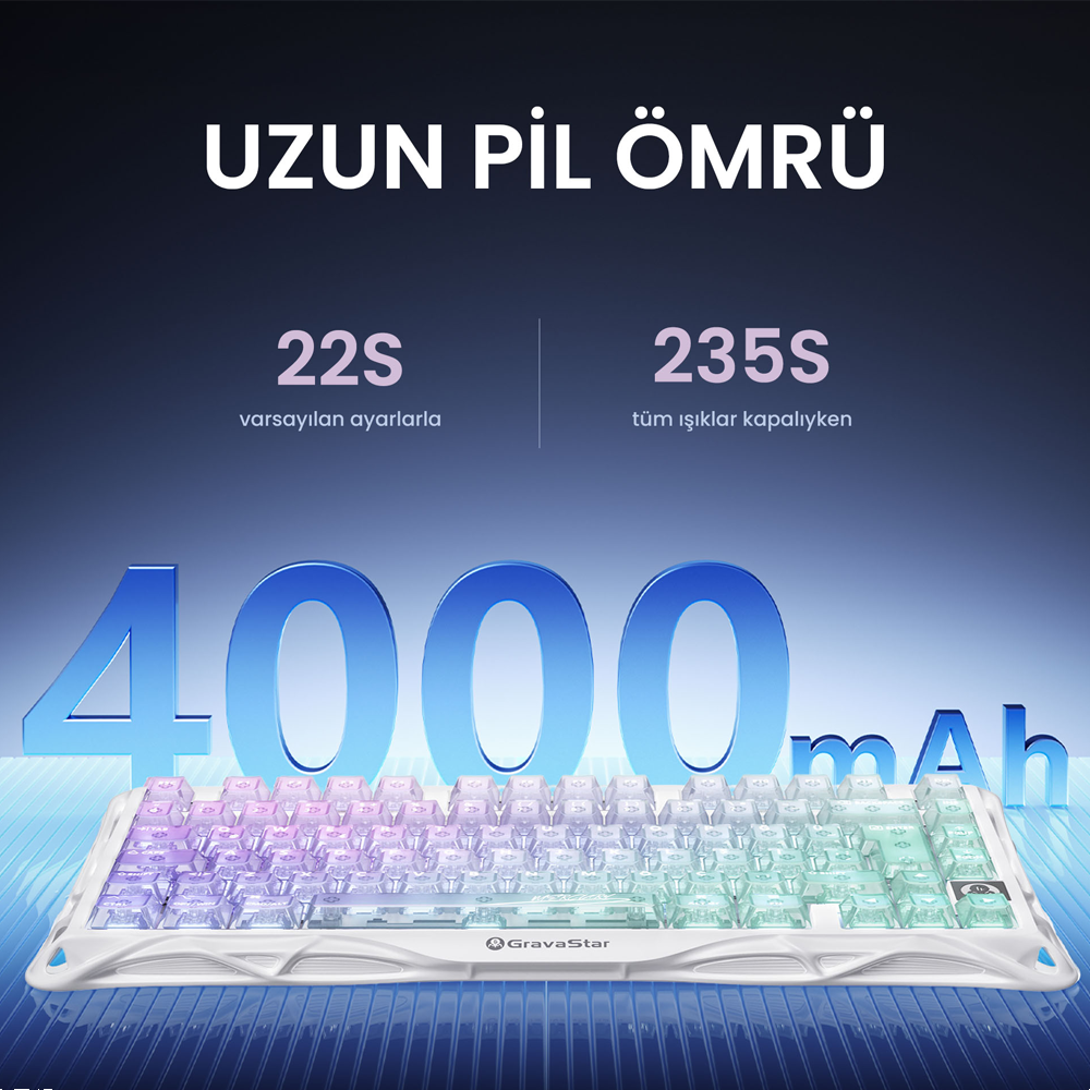 GravaStar Mercury K1 Lite RGB Linear Key Switch Türkçe Q Crystal Aurora Kablosuz Gaming Klavye