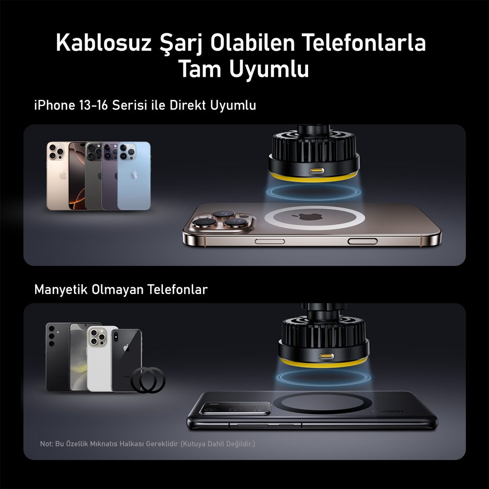 AOHI Superauto Magsafe Araç İçi Şarjı, Kendinden Soğutmalı Mıknatıslı Telefon Tutucu, 15W Siyah Hızlı Şarj Aleti