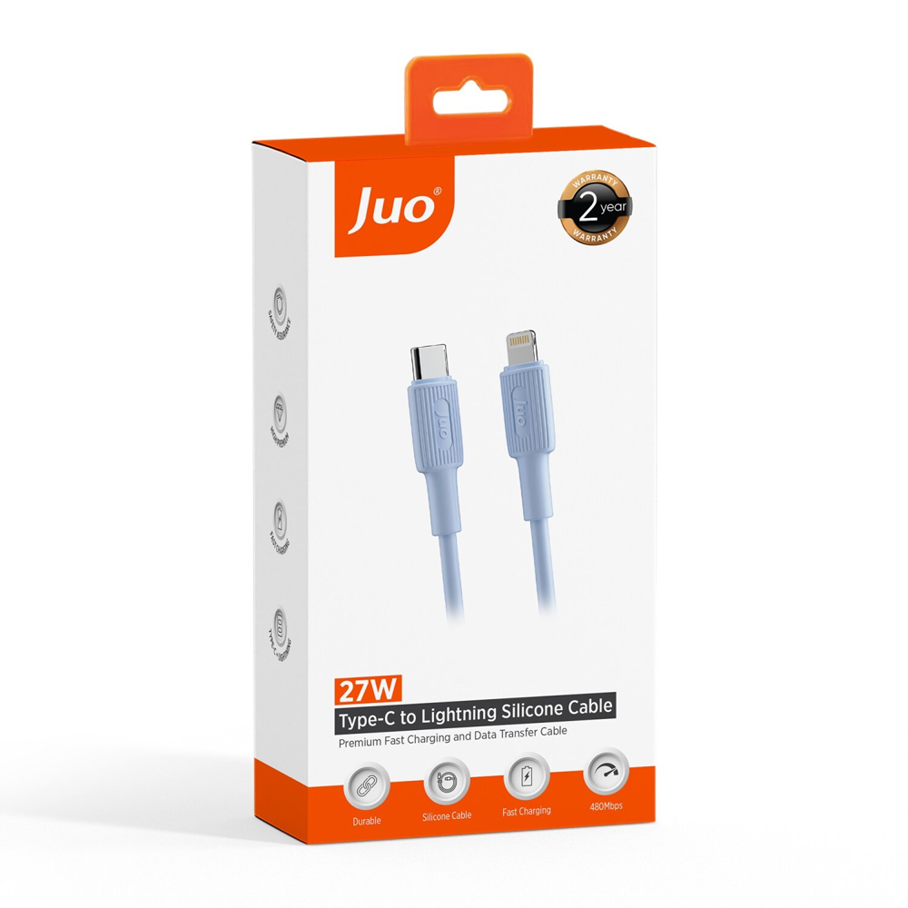 Juo 27W Type-C Lightning İphone İpad Silikon Mavi Data Ve Hızlı Şarj Kablosu 1 Metre