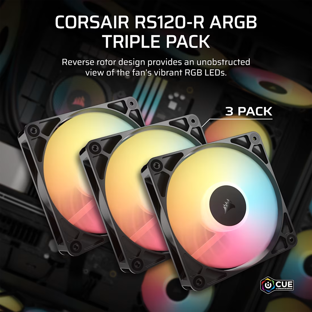 CORSAIR RS120-R ARGB 120mm PWM Reverse Siyah Üçlü Kasa Fanı