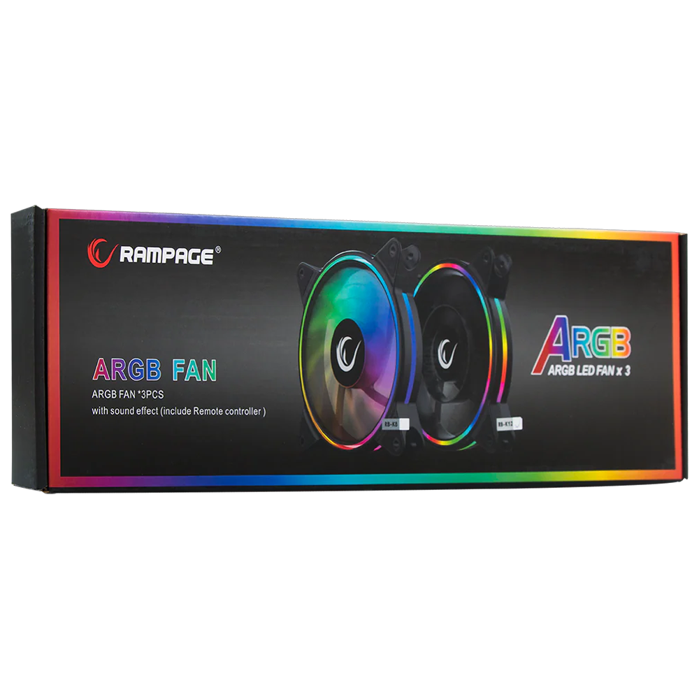 Rampage RB-K8 Kumandalı 120mm ARGB Üçlü Siyah Kasa Fanı