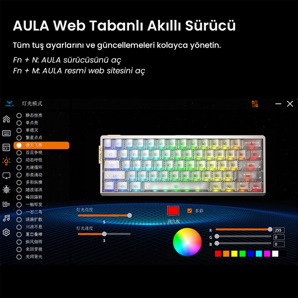 Aula AG60 Pro Aether Switch Hot Swap RGB Şeffaf Beyaz Kablosuz Gaming Klavye