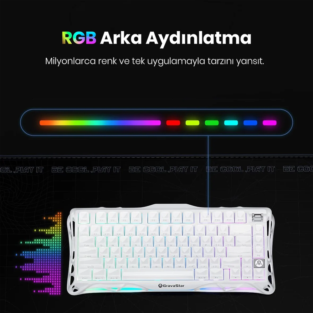 GravaStar Mercury K1 RGB Linear Key Switch Opaline White Kablosuz Gaming Klavye