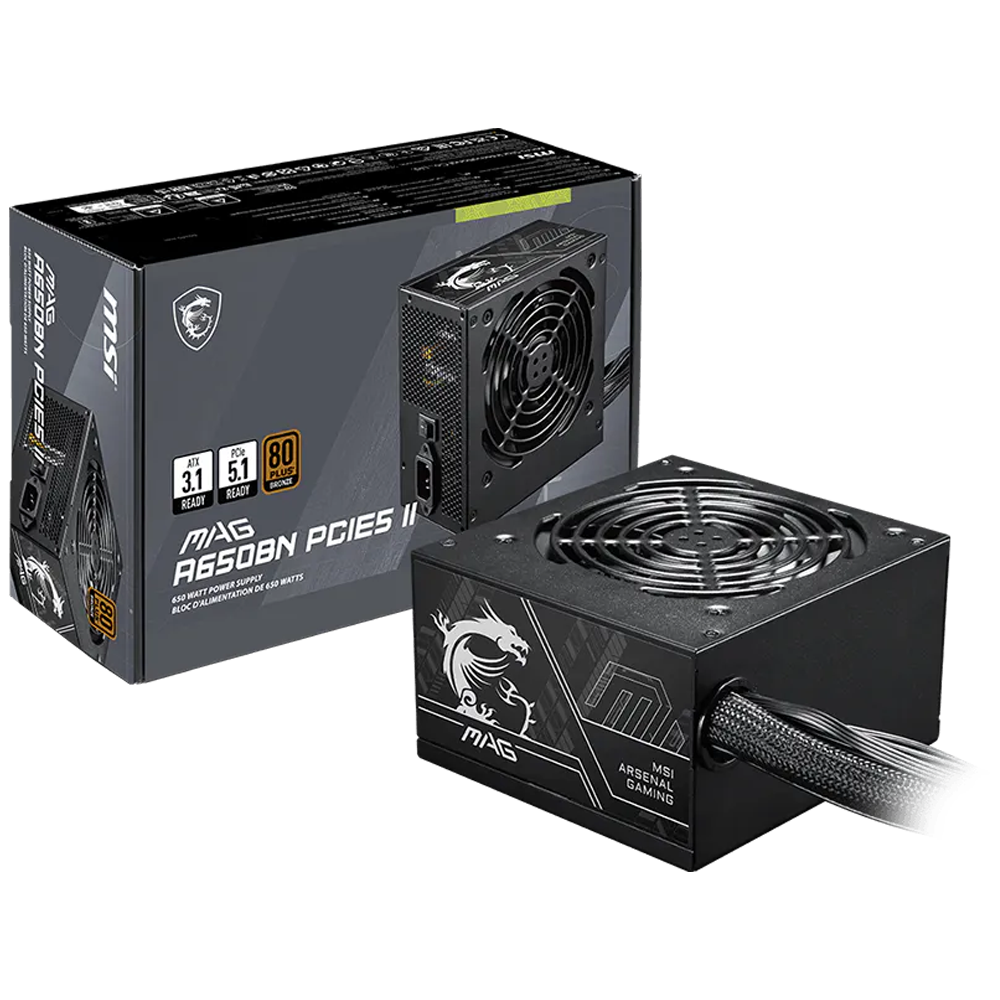 MSI MAG A650BN PCIE5 II 650W 80+ Bronze GEN 5.1 ATX 3.1 120mm Fanlı PSU