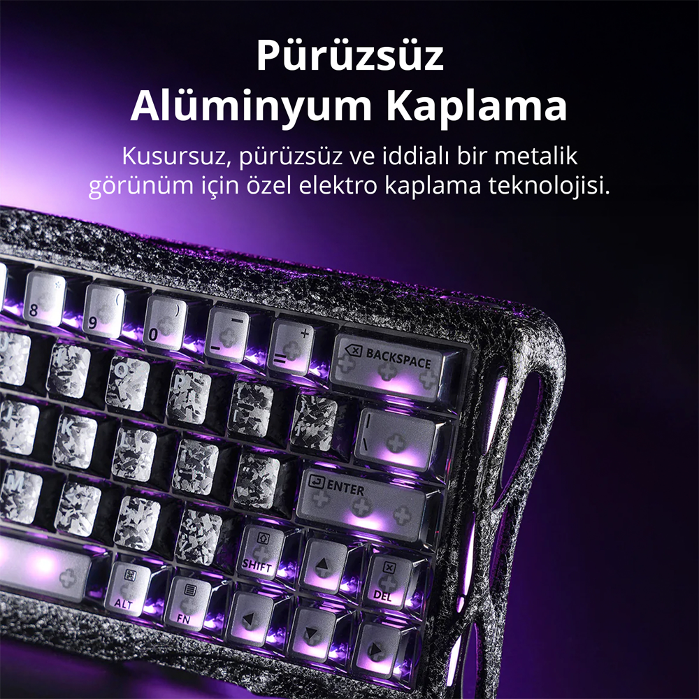 GravaStar Mercury V60 Pro Manyetik Switch RGB İngilizce Q Cyber Frost Black Kablolu Gaming Klavye