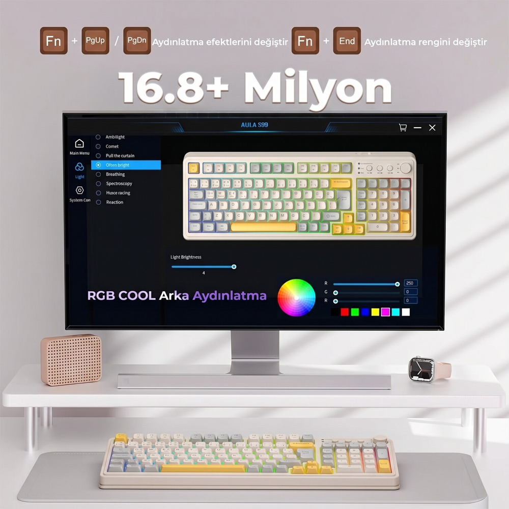 Aula S99 Retro RGB Sarı Kablosuz Gaming Klavye