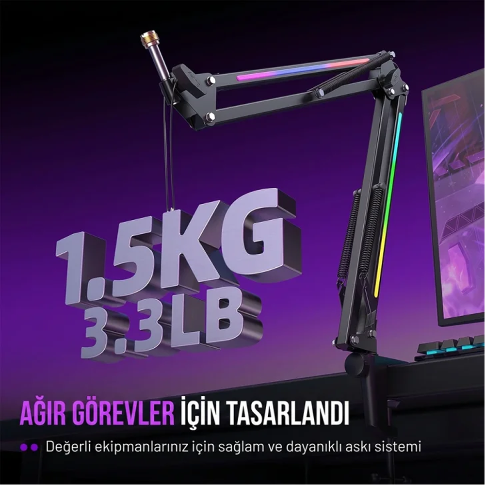 FIFINE Ampligame BM38 RGB Profesyonel Oyuncu Mikrofon Standı