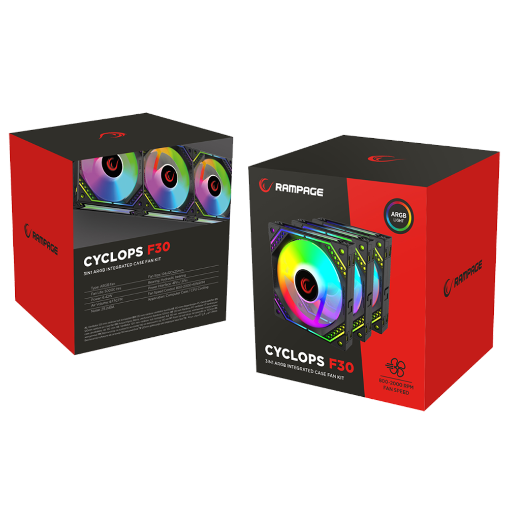 Rampage CYCLOPS F30 3*12cm ARGB Tümleşik Siyah Kasa Fanı