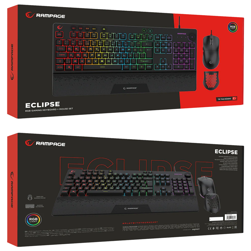 Rampage ECLIPSE RGB Türkçe Siyah Klavye Mouse Set