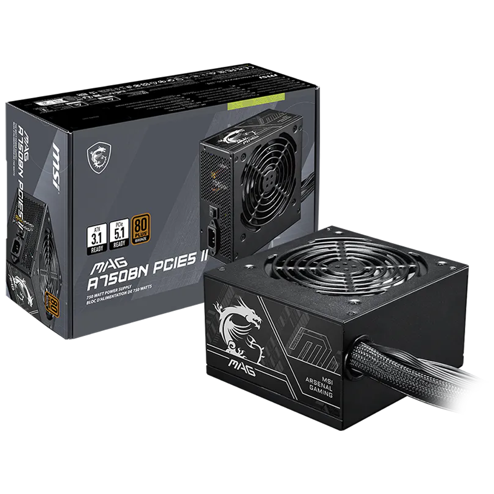 MSI MAG A750BN PCIE5 II 750W 80+ Bronze GEN 5.1 ATX 3.1 120mm Fanlı PSU