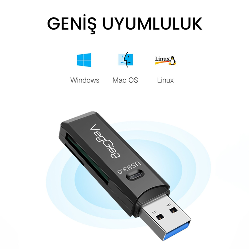 VegGieg USB 3.0 SD ve Micro SD Beyaz Hafıza Kart Okuyucu