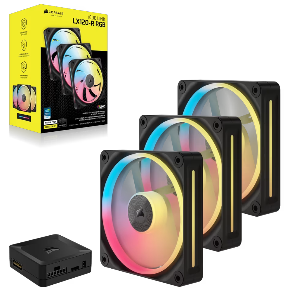 CORSAIR iCUE LINK LX120-R RGB Reverse 120mm PWM Üçlü Siyah Kasa Fanı