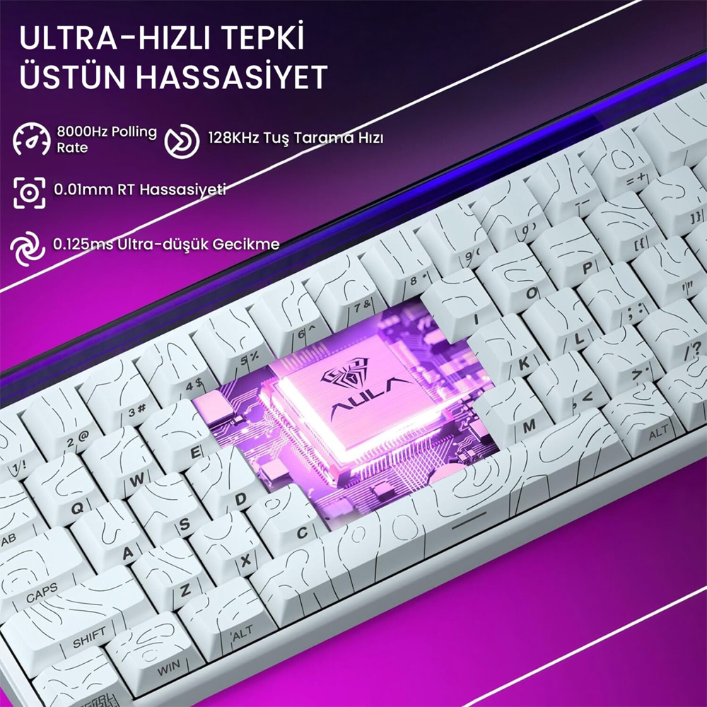Aula Hero 68 HE Jade King Switch Hot Swap TKL RGB Neon Beyaz Kablolu Gaming Klavye