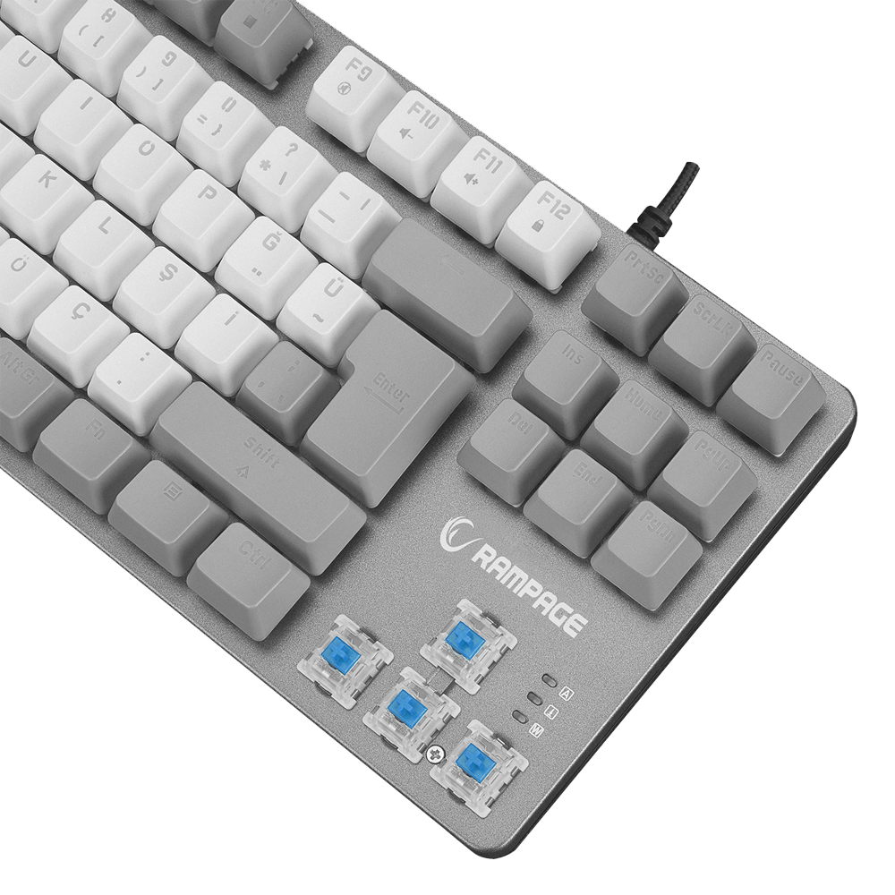 Rampage SNUG K14 TKL Beyaz/Gri USB Bağlantılı KRGD Blue Swich Q Mekanik Rainbow Gaming Klavye
