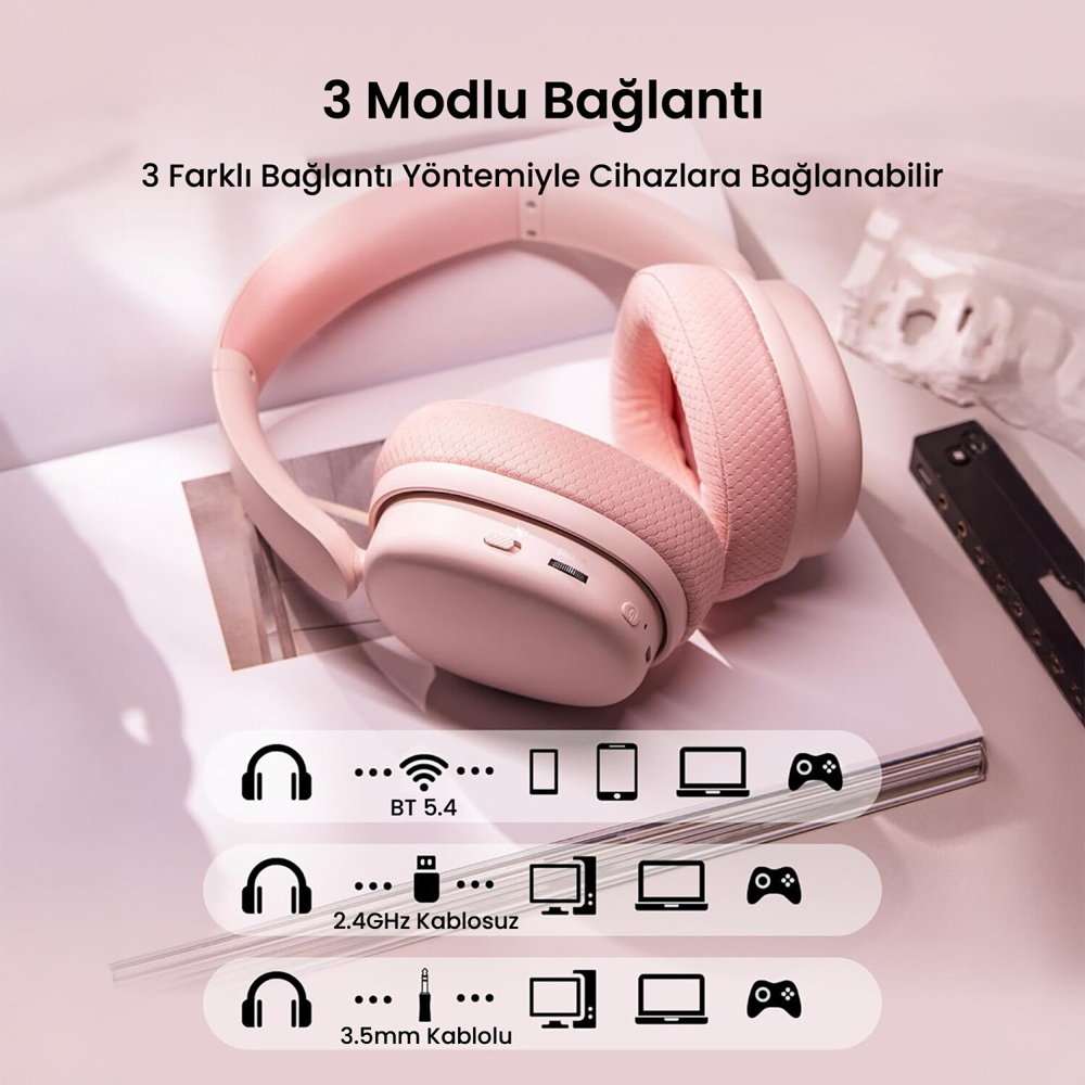 Aula G7 Pro Tri Mode RGB Kablosuz Pembe E-Spor Kulaklık