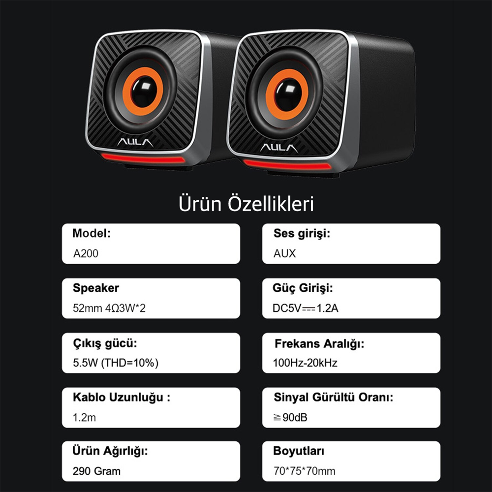 Aula A200 2*3W RGB Siyah Gaming Hoparlör