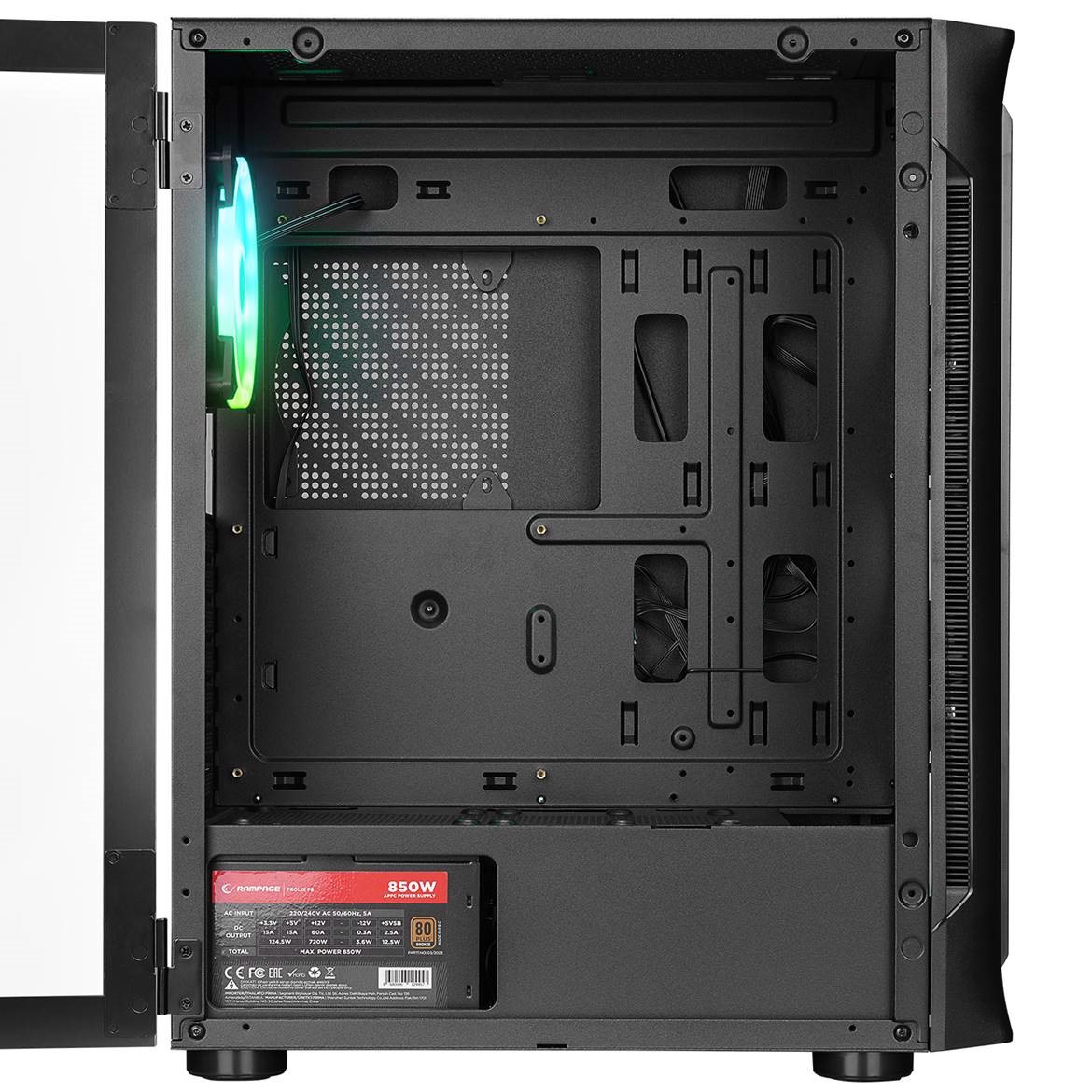 Rampage PROLIX 850W 80+ ARGB Fan+Kontrolcü Manyetik Temperli Camlı Mesh ATX Mid Tower Gaming Kasa