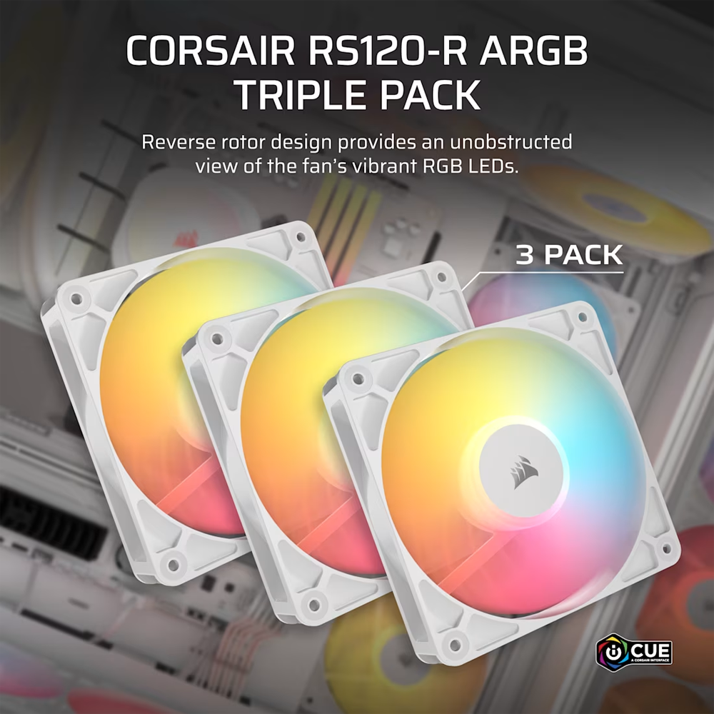 CORSAIR RS120-R ARGB 120mm PWM Reverse Beyaz Üçlü Kasa Fanı