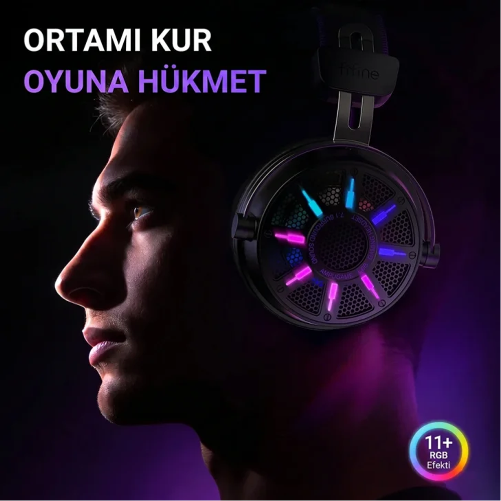 Fifine Ampligame H19 Mikrofonlu 7.1 RGB Siyah Gaming Kulaklık
