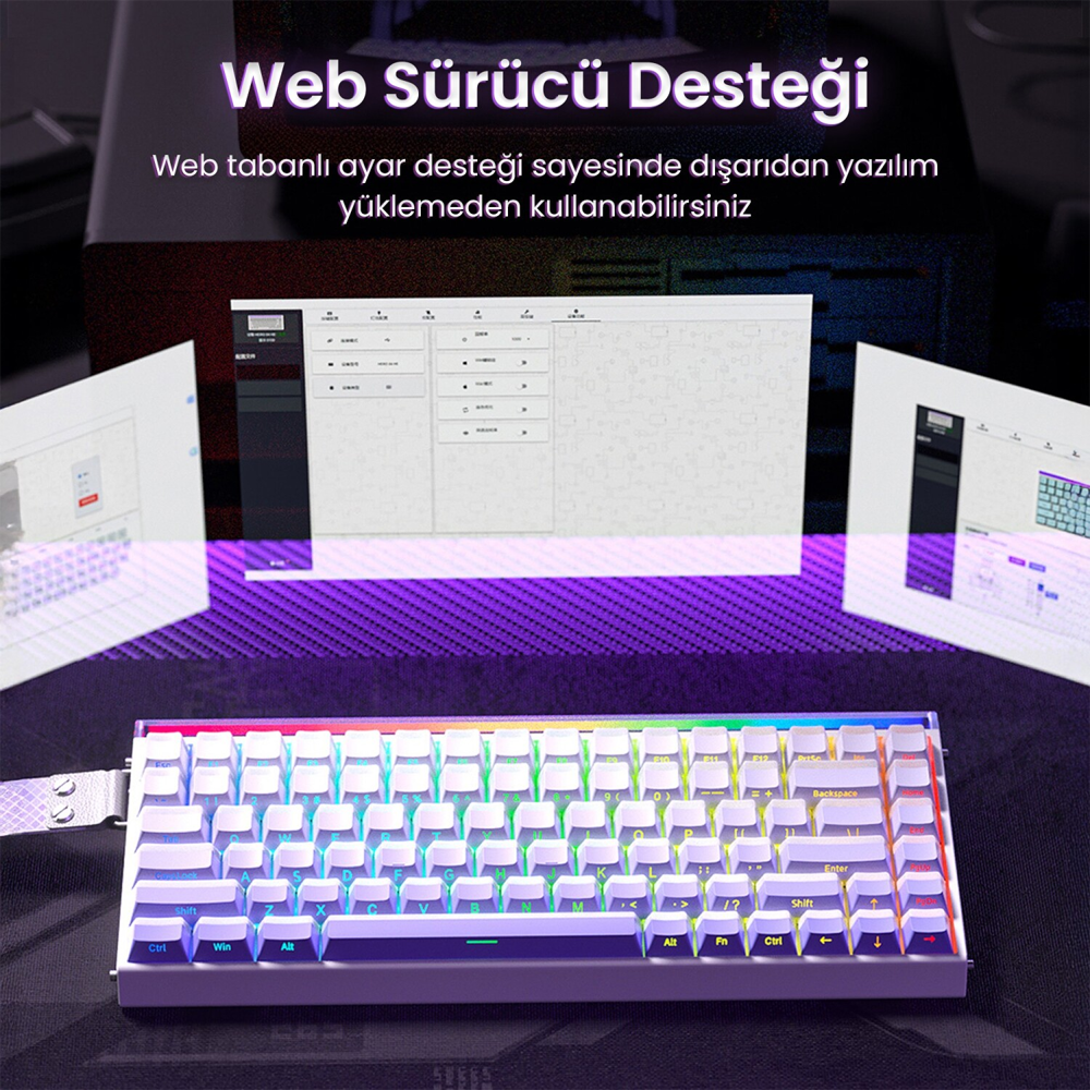 Aula Hero 84 HE Dragon King Switch Hot Swap TKL RGB Neon Mor Kablolu Gaming Klavye