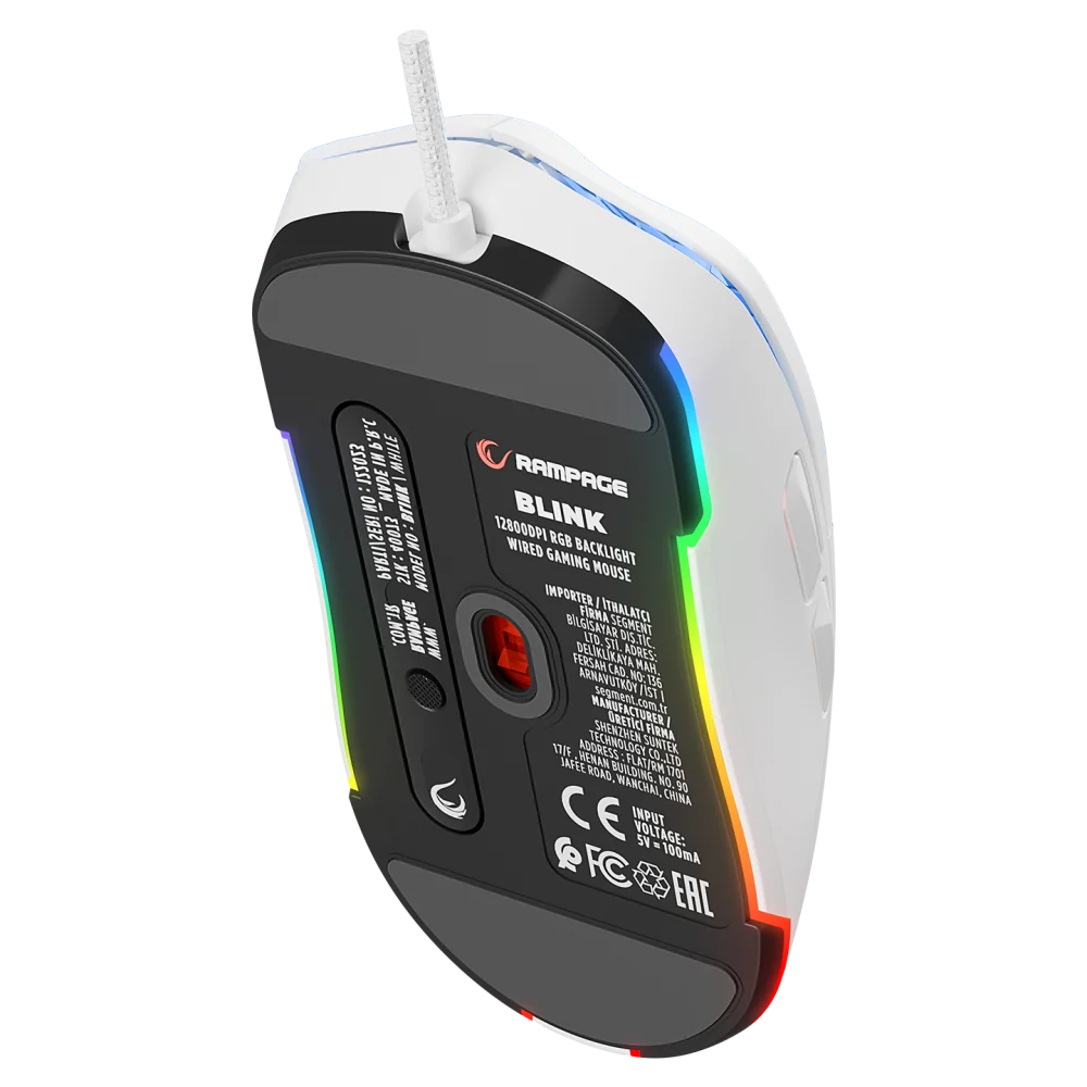  Rampage BLINK 12800DPI 1000Hz RGB Kablolu Beyaz Gaming Mouse