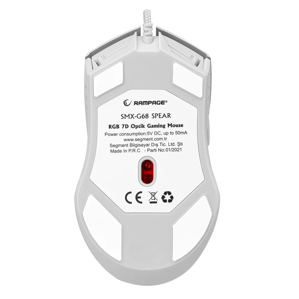  Rampage SMX-G68B SPEAR V2 12800DPI 125Hz RGB 7D Kablolu Beyaz Gaming Mouse