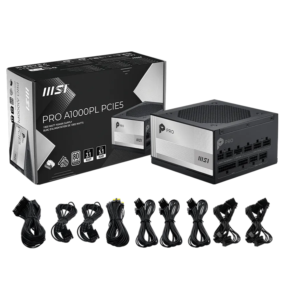 MSI PRO A1000PL PCIE5 1000W 80+ Platinum ATX 3.1 GEN 5.1 Full Modüler PSU