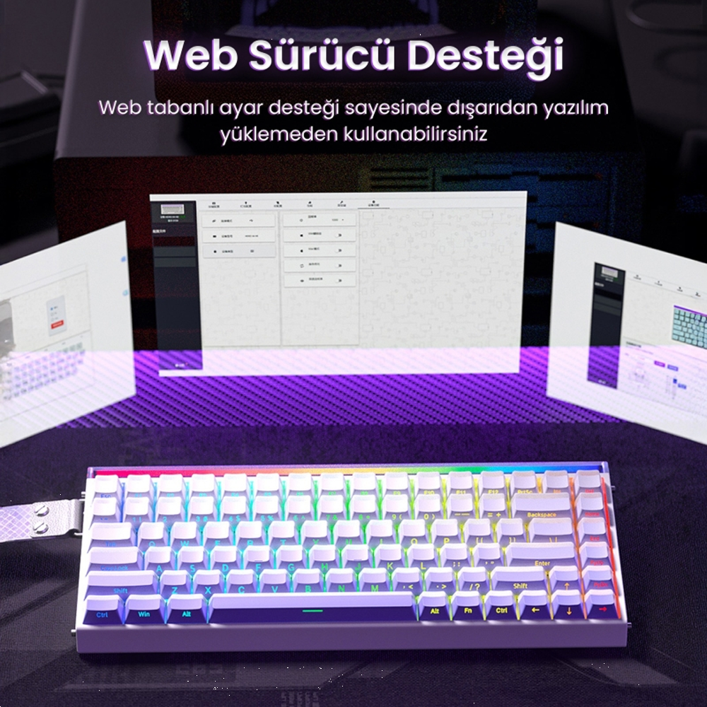 Aula Hero 84 HE Dragon King Switch Hot Swap TKL RGB Neon Pembe Kablolu Gaming Klavye
