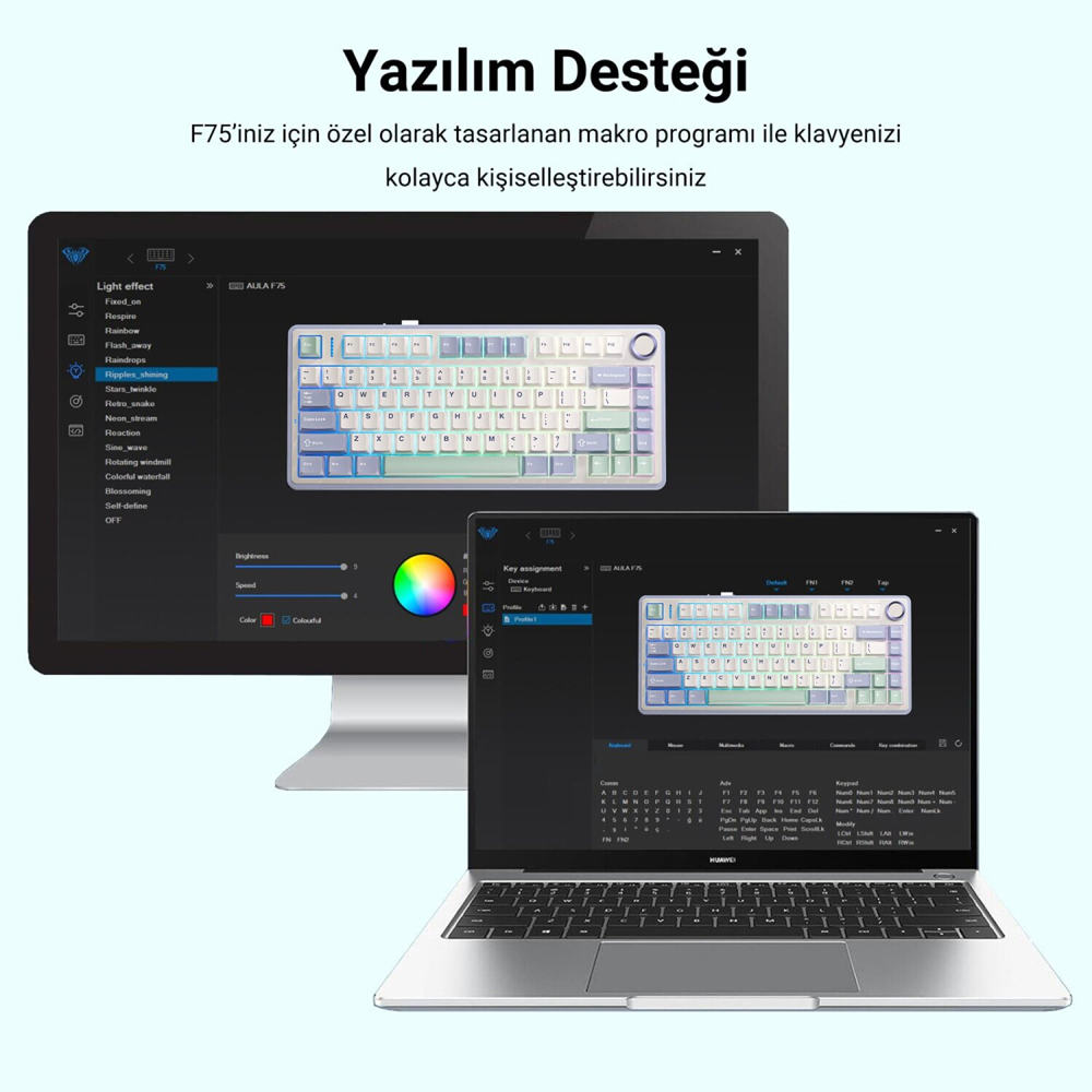 Aula F75 Ice Vein Switch Hot Swap RGB Pastel Kablosuz Mekanik Gaming Klavye