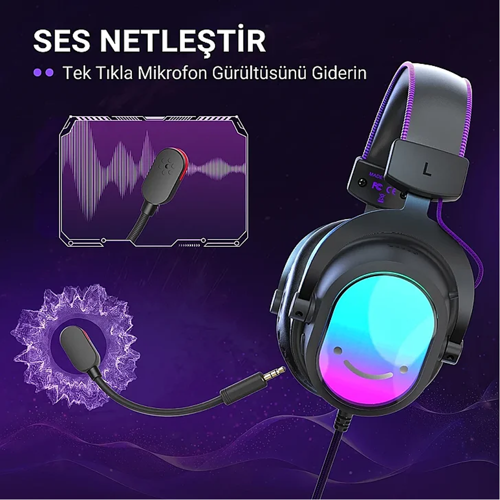 Fifine Ampligame H16 Mikrofonlu 7.1 RGB Siyah Gaming Kulaklık