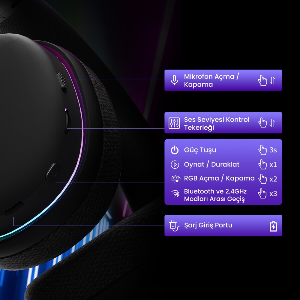 Aula G7 Tri Mode RGB Kablosuz Pembe Gaming Kulaklık