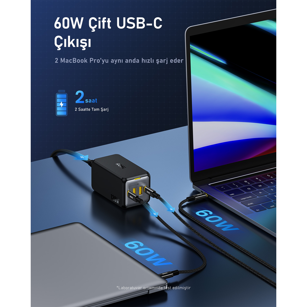 AOHI Magcube 4 Portlu Masaüstü USB Şarj İstasyonu, GaN+ 120W Siyah Hızlı Şarj Cihazı