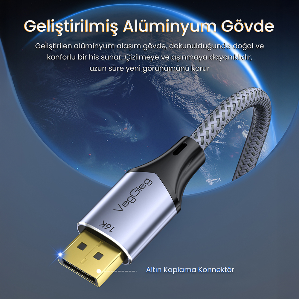 VegGieg 16K 60Hz 8K 120Hz 4 K 240Hz 80Gbps HDR ARC 2.1 DPI Kablosu 3 Metre