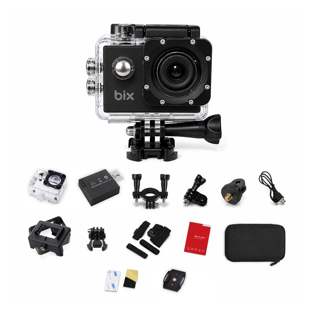 BIX Pulse 2 4K 30FPS 20MP WI-FI Su Geçirmez Kılıflı Siyah Kask Aksiyon Kamera ve Aksesuar Seti