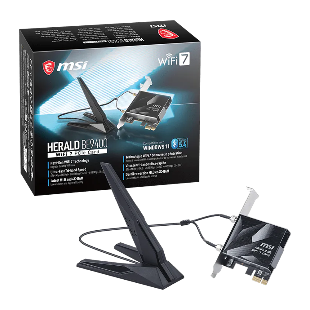 MSI HERALD BE9400 WIFI 7 PCIE CARD Wi-Fi 7 Bluetooth 5.4 PCIe Kartı