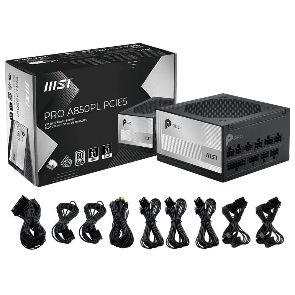 MSI PRO A850PL PCIE5 850W 80+ Platinum GEN 5.1 ATX 3.1 120mm Fanlı PSU