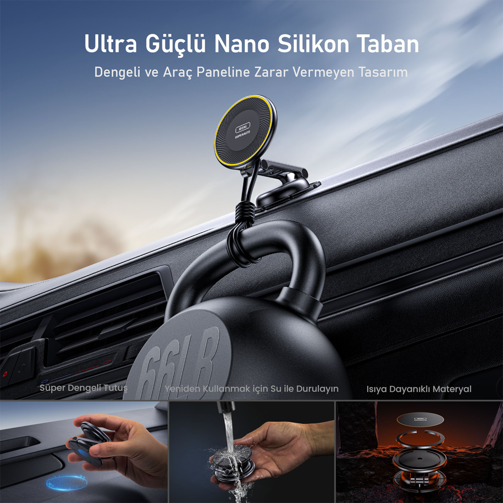 AOHI Superauto Kablosuz Magsafe Araç İçi Şarjı, Mıknatıslı Şarj Cihazı, 15W Siyah Hızlı Şarj Aleti