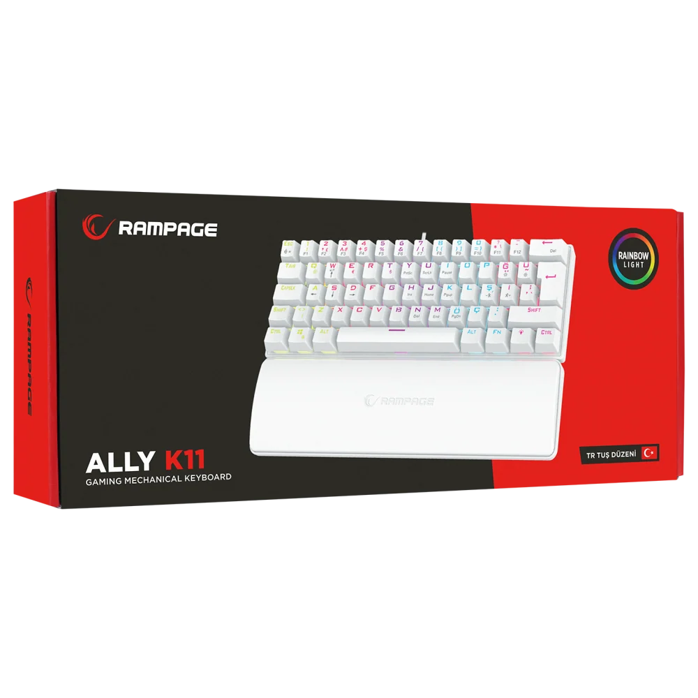 Rampage ALLY K11 Blue Switch Rainbow Kablolu Beyaz Mekanik Gaming Klavye