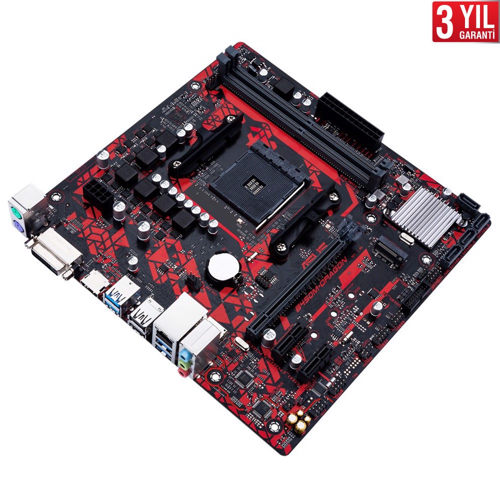 ASUS B450M DRAGON 4400MHz(OC) DDR4 Soket AM4 M.2 HDMI DVI mATX Anakart