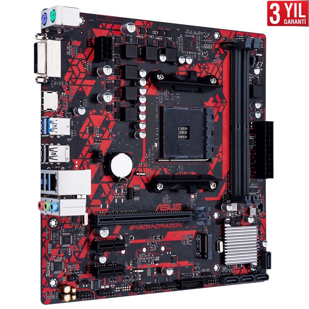 ASUS B450M DRAGON 4400MHz(OC) DDR4 Soket AM4 M.2 HDMI DVI mATX Anakart